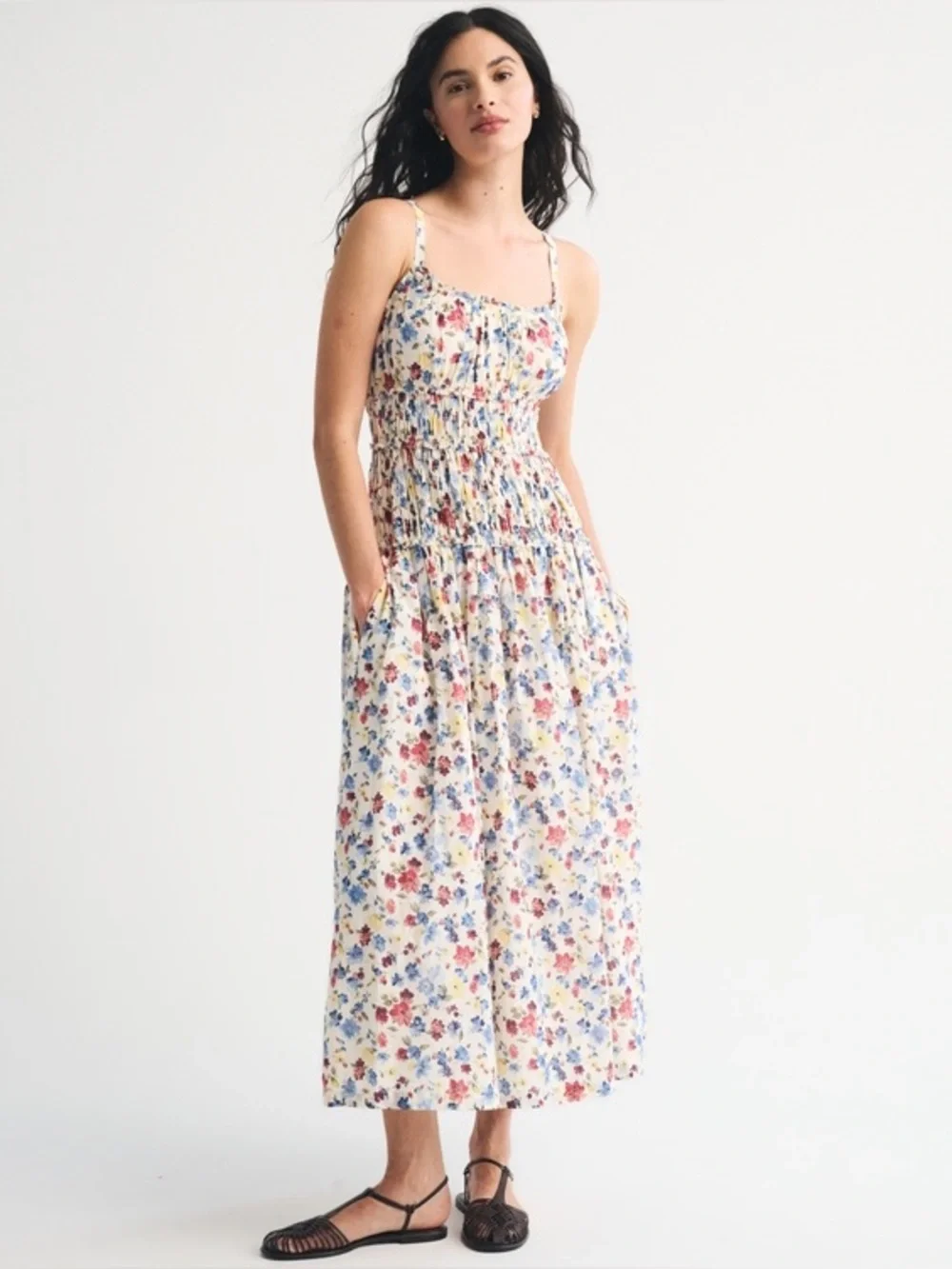 Abercrombie & Fitch Bra Free Smocked Drop Waist Maxi Dress Size Small